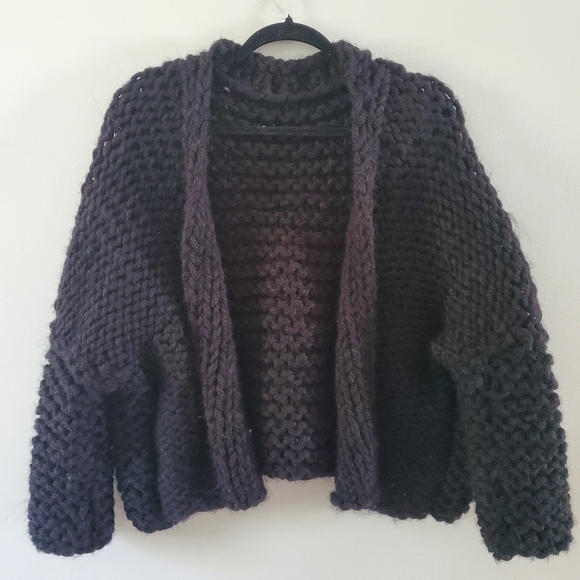 Handmade Sweaters - Handmade Chunky Cable Knit Black Cardigan sz Medium